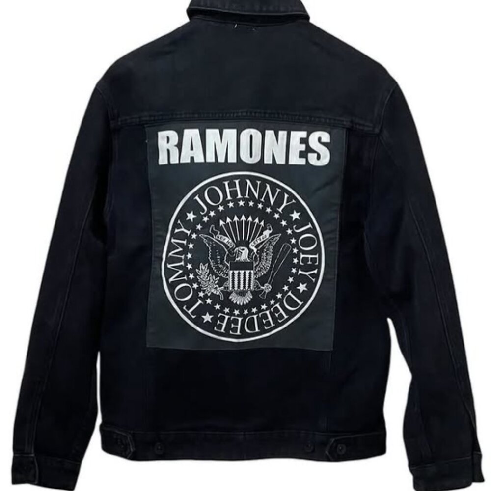 COTTON ON KIDS Ramones Black Denim Jacket Size 5-6 Snap Button